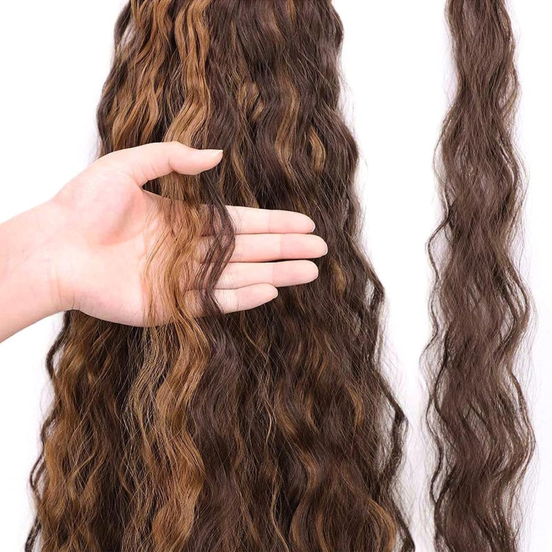 Stamped Glorious Long Corn Wave Ponytail Extension Magic Paste Heat Resistant Wavy Synthetic Wrap Around Ponytail Black Hairpiece for Women (22 Inch, 22 Inch-Highlight) - Image 4